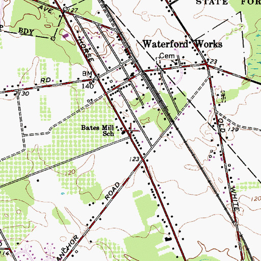 Topographic Map of Bates Mill School, NJ