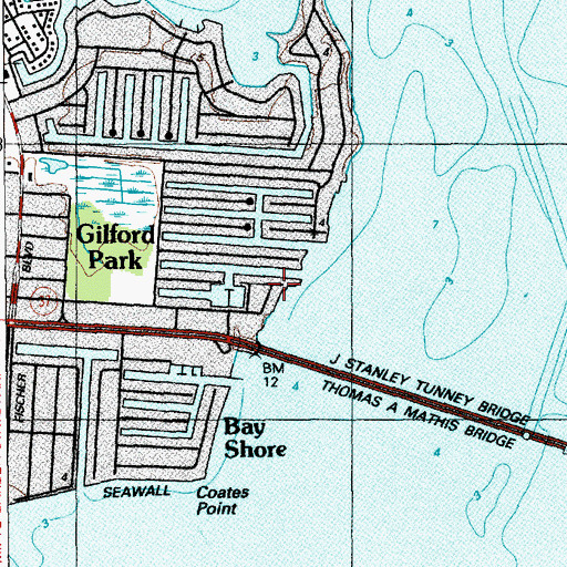 Topographic Map of Bay Shore, NJ