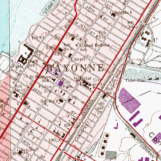 Topographic Map of Bayonne, NJ
