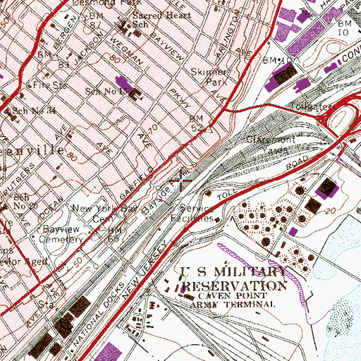 Topographic Map of Bayside Park, NJ