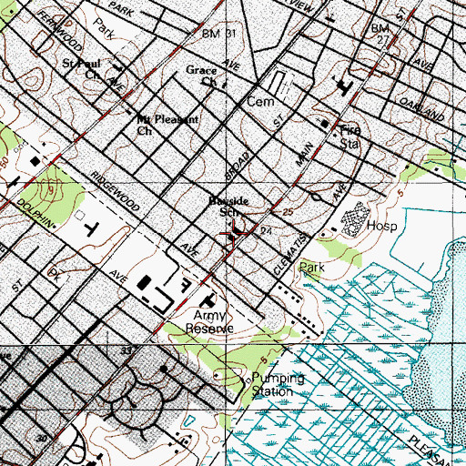 Topographic Map of Bayside School, NJ