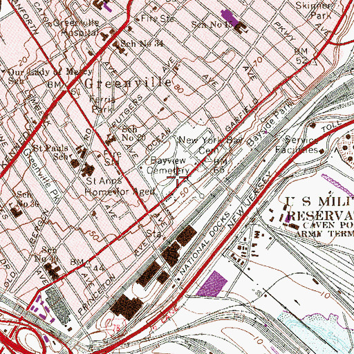 Topographic Map of Bayview Cemetery, NJ