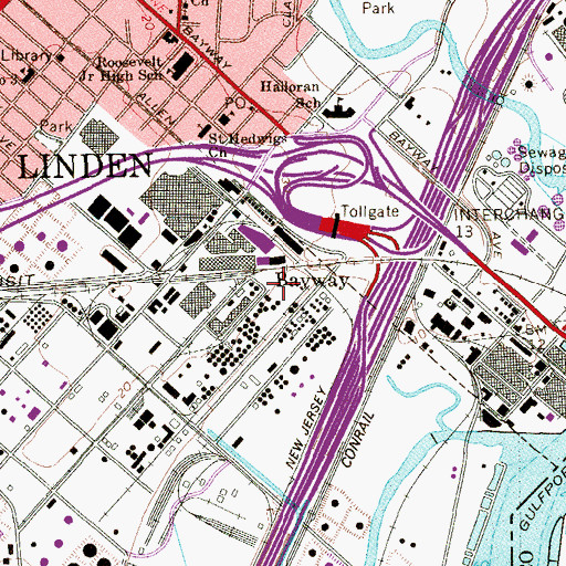 Topographic Map of Bayway, NJ