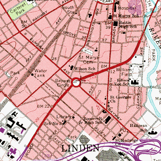 Topographic Map of Bayway Circle, NJ