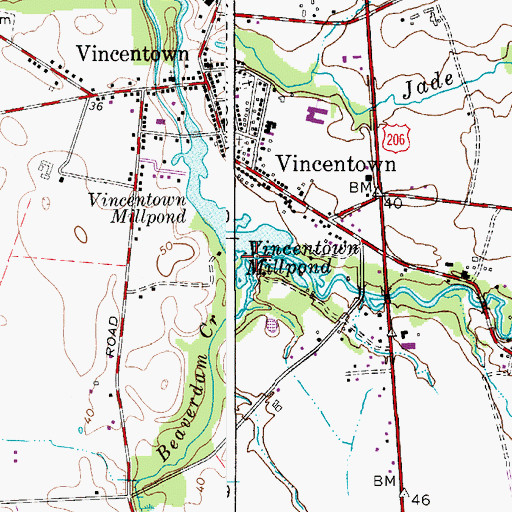 Topographic Map of Beaverdam Creek, NJ