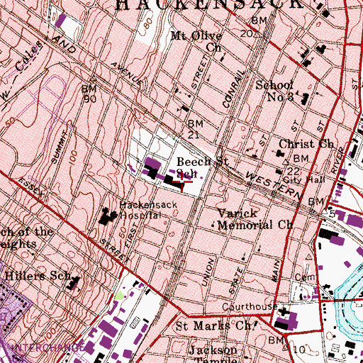 Topographic Map of Beech Street School, NJ