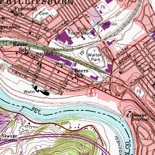 Topographic Map of Beers School, NJ
