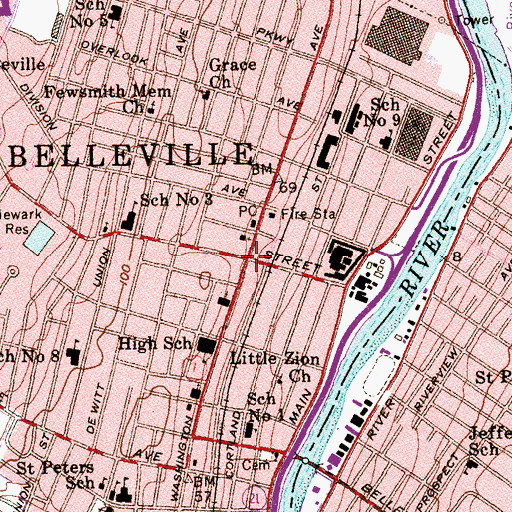 Topographic Map of Belleville, NJ