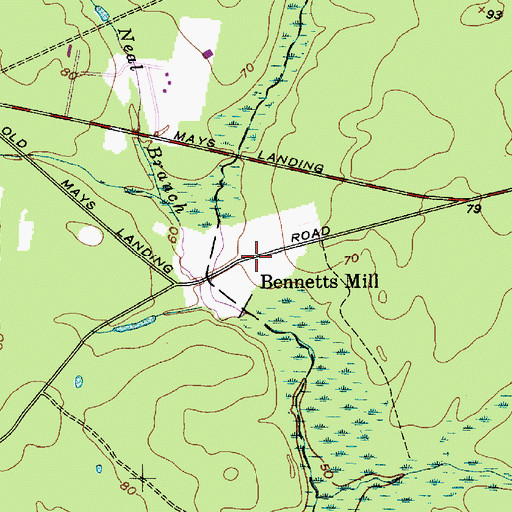 Topographic Map of Bennetts Mill, NJ