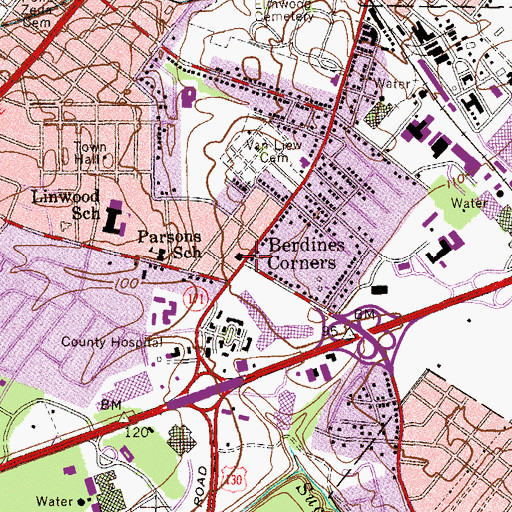 Topographic Map of Berdines Corners, NJ