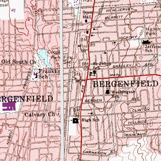 Topographic Map of Bergenfield, NJ