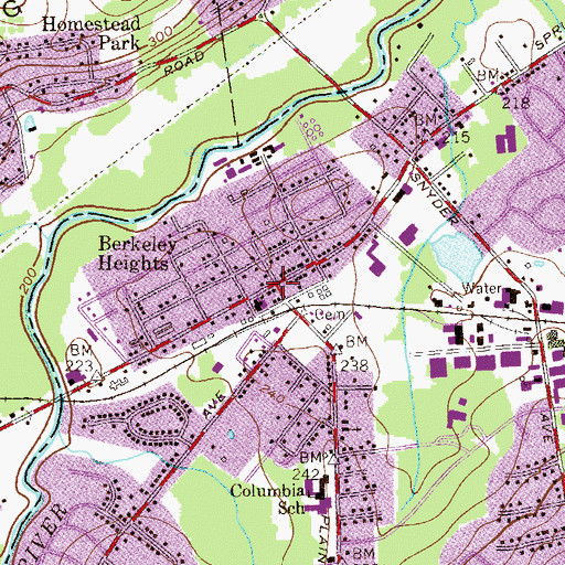 Topographic Map of Berkeley Heights, NJ