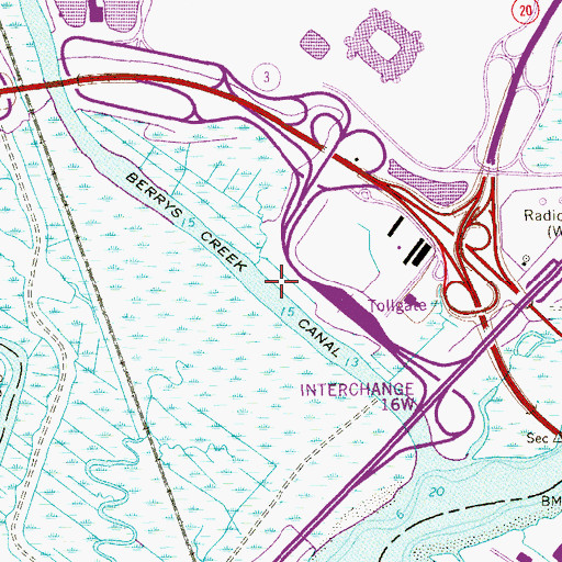Topographic Map of Berrys Creek Canal, NJ