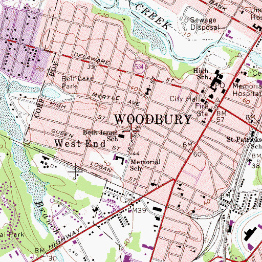 Topographic Map of Beth Israel School, NJ