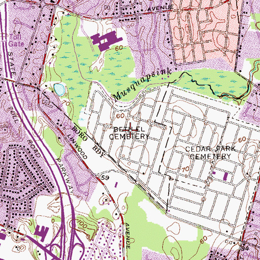 Topographic Map of Beth-El Cemetery, NJ