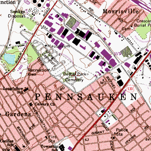 Topographic Map of Bethel Park Cemetery, NJ