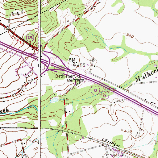 Topographic Map of Bethlehem Cemetery, NJ