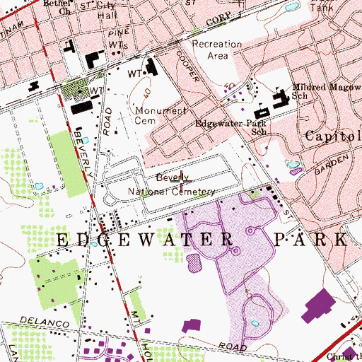 Topographic Map of Beverly National Cemetery, NJ