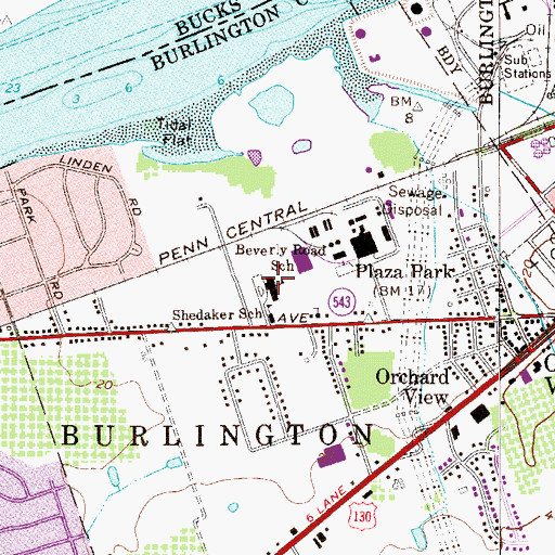 Topographic Map of Beverly Road School, NJ