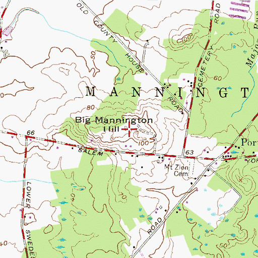 Topographic Map of Big Mannington Hill, NJ