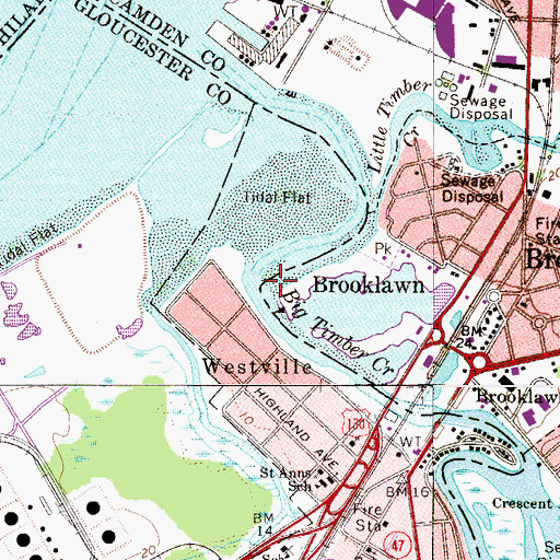 Topographic Map of Big Timber Creek, NJ