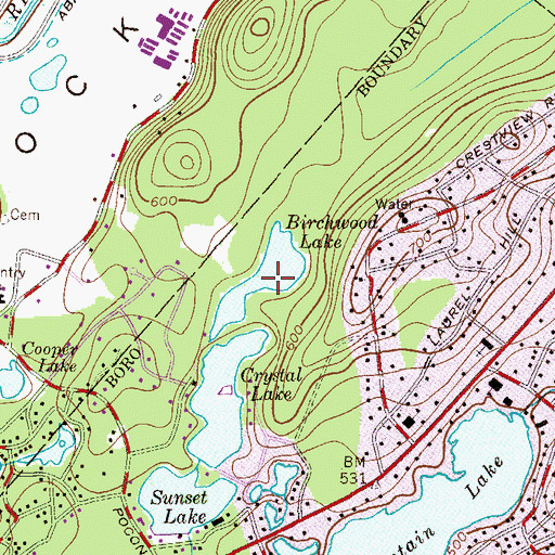 Topographic Map of Birchwood Lake, NJ
