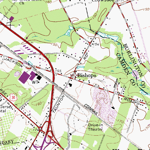 Topographic Map of Bishops, NJ