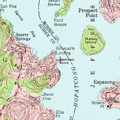 Topographic Map of Bishops Rock, NJ