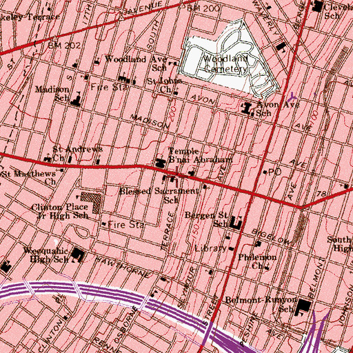 Topographic Map of Blessed Sacrament School (historical), NJ