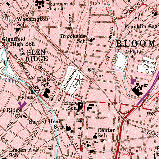 Topographic Map of Bloomfield Cemetery, NJ