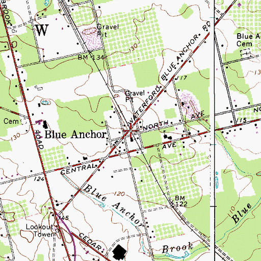 Topographic Map of Blue Anchor, NJ