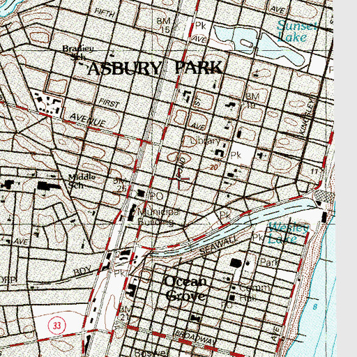 Topographic Map of Bond Street School (historical), NJ