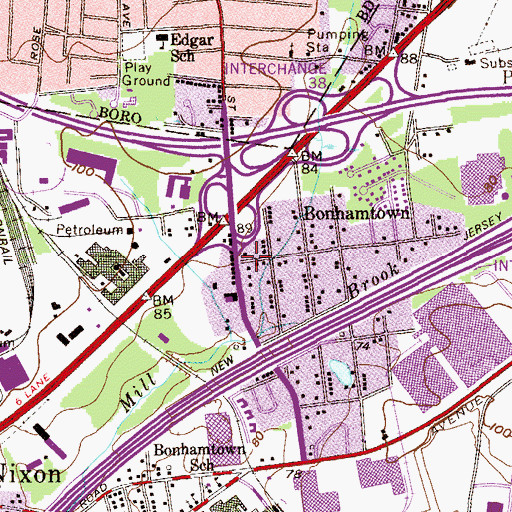 Topographic Map of Bonhamtown, NJ
