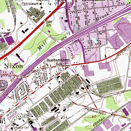 Topographic Map of Bonhamtown Grade School (historical), NJ