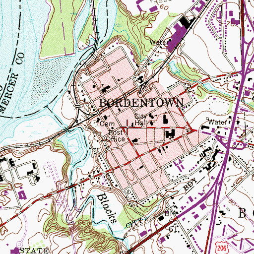 Topographic Map of Bordentown, NJ