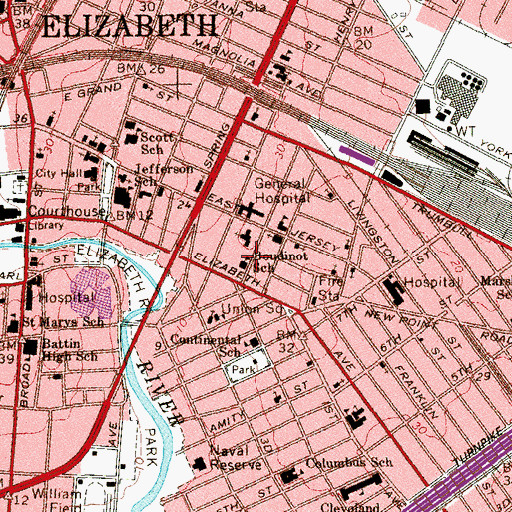 Topographic Map of Boudinot School (historical), NJ