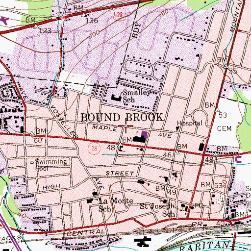 Topographic Map of Bound Brook, NJ