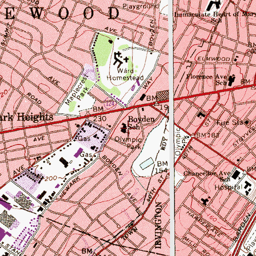 Topographic Map of Seth Boyden Elementary School, NJ