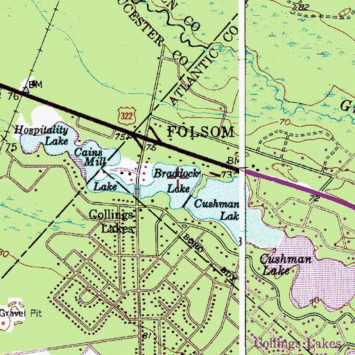 Topographic Map of Braddock Lake, NJ