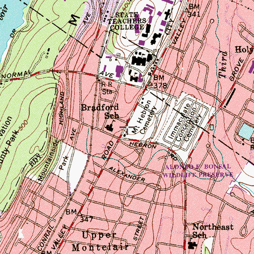 Topographic Map of Bradford Elementary School, NJ