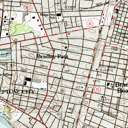 Topographic Map of Bradley Park, NJ