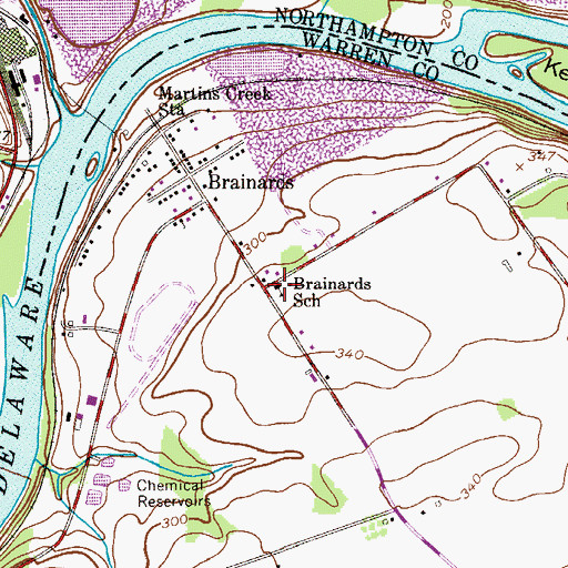 Topographic Map of Brainards School, NJ