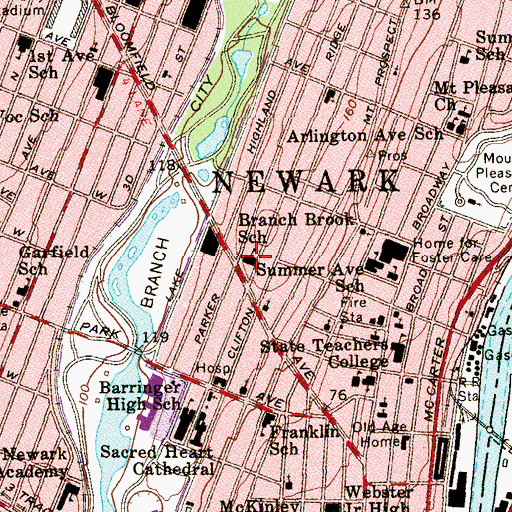Topographic Map of Branch Brook School, NJ