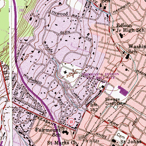 Topographic Map of Thomas Edison National Historical Park, NJ