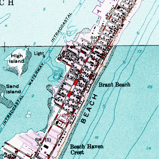 Topographic Map of Brant Beach, NJ