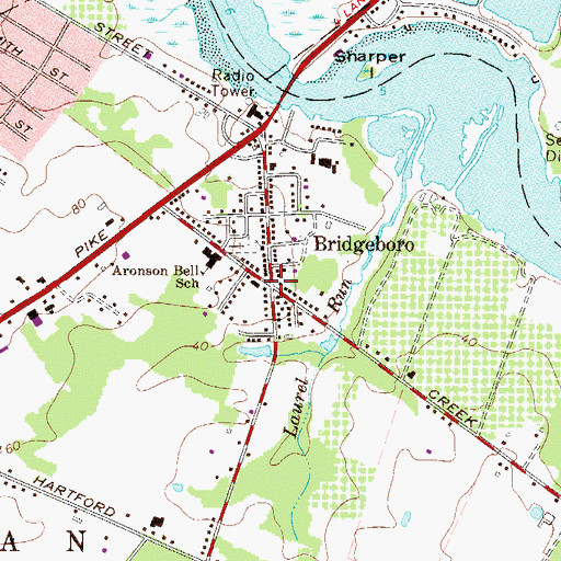Topographic Map of Bridgeboro, NJ