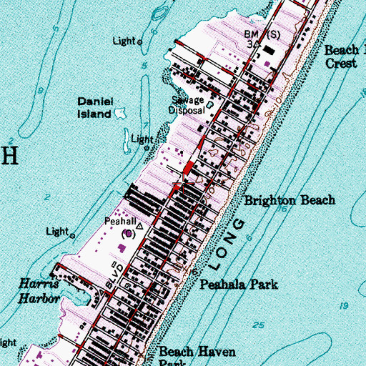 Topographic Map of Brighton Beach, NJ
