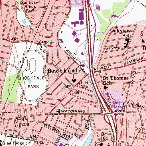 Topographic Map of Brookdale, NJ