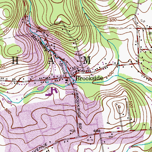 Topographic Map of Brookside, NJ