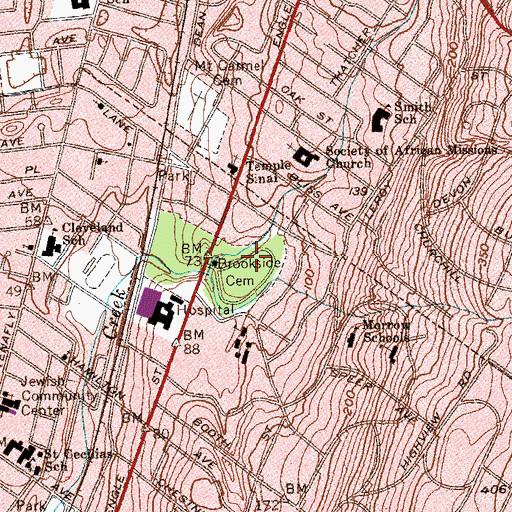 Topographic Map of Brookside Cemetery, NJ